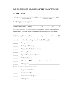 Authorization to Release Confidential Information