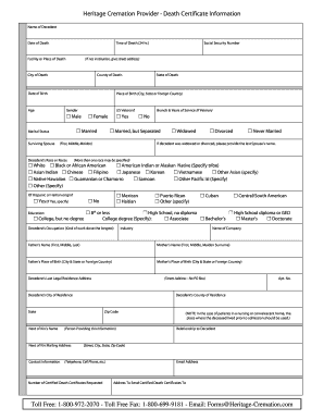 Death Certificate Information Form