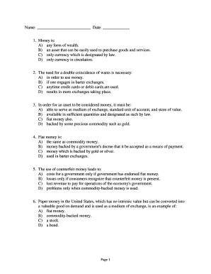 Economics Money Quiz
