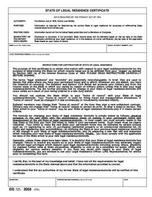 State of Legal Residence Certificate
