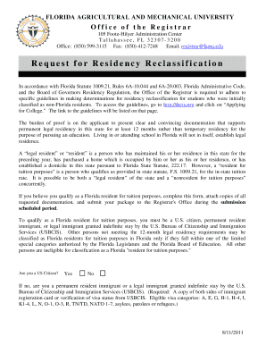 Florida Residency Reclassification Request Form