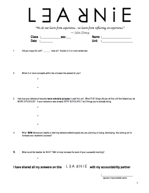 Student Unit Reflection Form