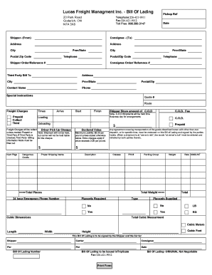 Bill of Lading Pickup Reference