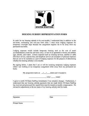 Housing Subsidy Representation Form