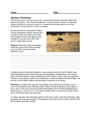 Mariner Worksheet for Commercial Fishermen