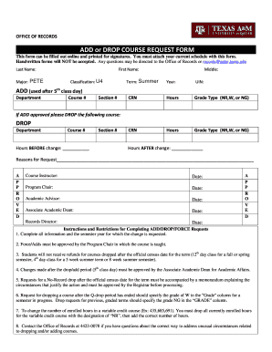 Add or Drop Course Request Form