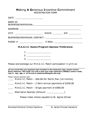 Making A Generous Incentive Commitment REGISTRATION FORM DATE: NAME OF BUSINESS/INDIVIDUAL: ADDRESS: CITY: STATE: ZIP: BUSINESS/INDIVIDUAL CONTACT: PHONE #: EMAIL: M - stagnescatholicschool