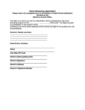 Home Schooling Application Form
