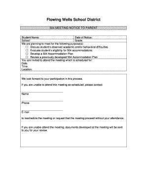 504 Meeting Notice to Parent