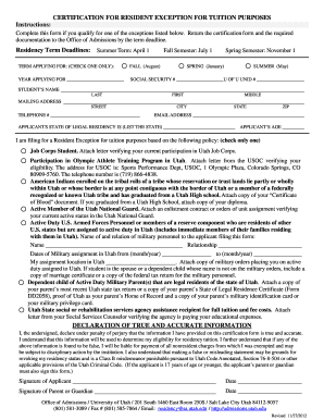 Certification for Resident Exception for Tuition Purposes