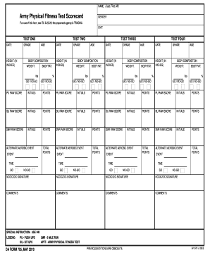 Army Physical Fitness Test Scorecard