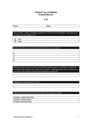 Clinical Care Guidelines Protocol Review