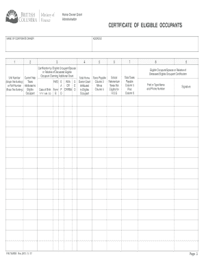 British Columbia Home Owner Grant Certificate