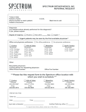 Spectrum Orthopaedics Referral Request