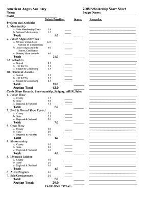 American Angus Auxiliary 2008 Scholarship Score Sheet Name