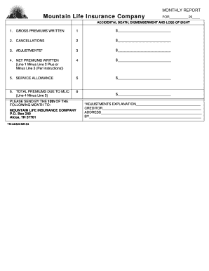 Monthly Report for Accidental Death and Dismemberment Insurance