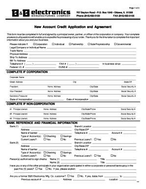 New Account Credit Application and Agreement