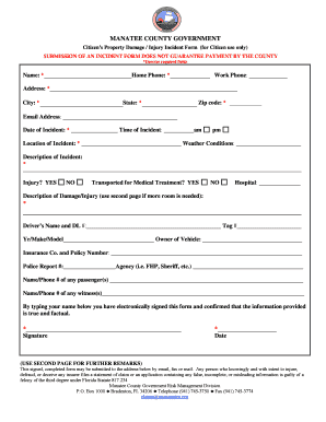 Manatee County Property Damage Injury Incident Form