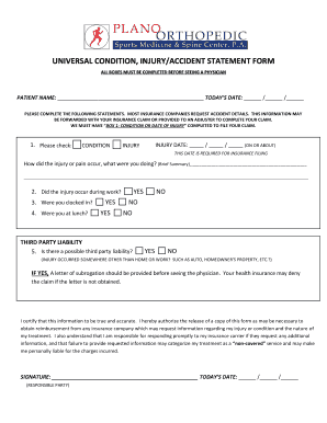 Universal Condition Injury Accident Statement Form