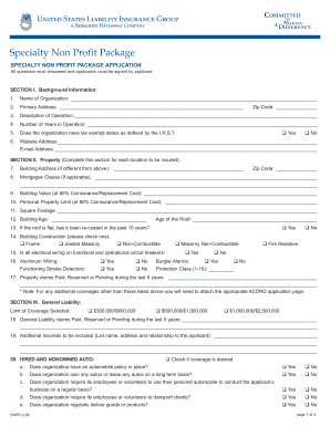 Specialty Non Profit Package Application