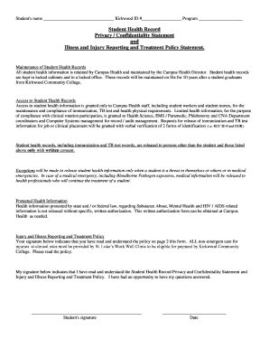 Student Health Record Privacy and Confidentiality Statement