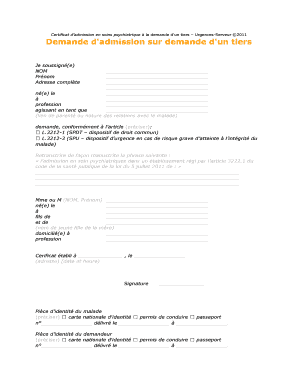 Certificat d’admission en soins psychiatrique à la demande d'un tiers