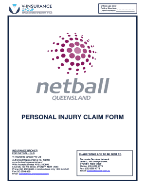 Netball Queensland Personal Injury Claim Form