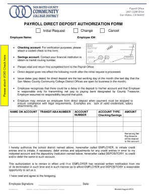 Payroll Direct Deposit Authorization Form