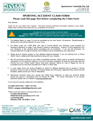 Sportscover Australia Soccer Accident Claim Form