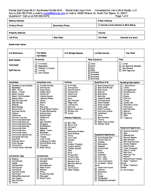 Florida Gulf Coast MLS Rental Data Input Form