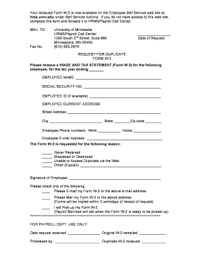 Request for Duplicate Form W-2