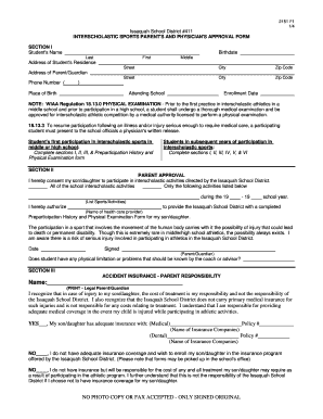Issaquah School District Interscholastic Sports Approval Form