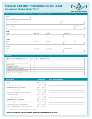 Inboard and High Performance Ski-Boat Insurance Inspection Form