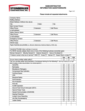 Subcontractor Information Questionnaire