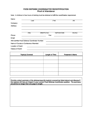 Food Defense Coordinator Recertification Form