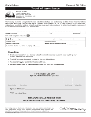 Clark College Financial Aid Proof of Attendance