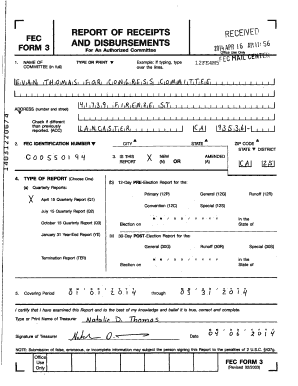 FEC Form 3 Receipts and Disbursements