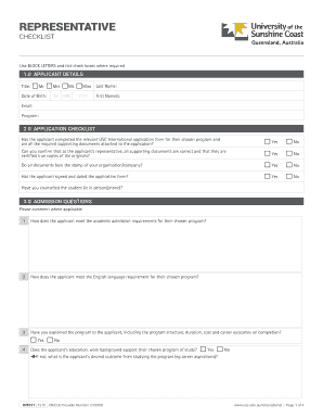 USC International Student Application Representative Checklist