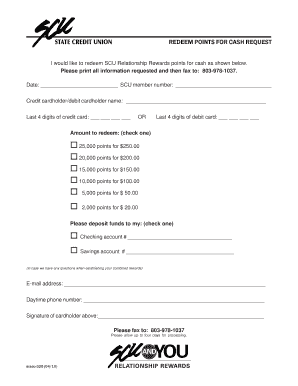 SCU Relationship Rewards Points Redemption Form
