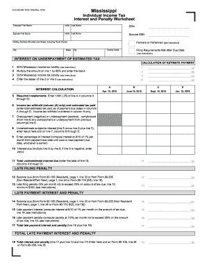 Mississippi Individual Income Tax Interest and Penalty Worksheet