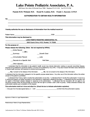 Authorization to Obtain Health Information