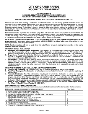 Grand Rapids GR-1040ES Estimated Income Tax Declaration
