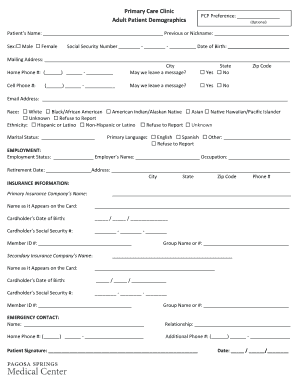 Adult Patient Demographics Form