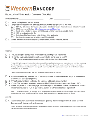 Redwood AIV Submission Document Checklist