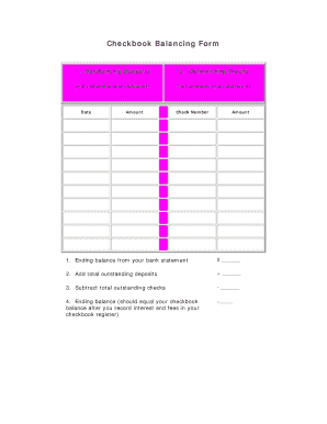 Checkbook Balancing Form