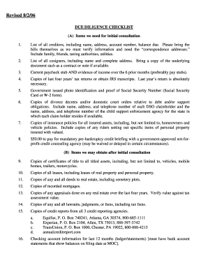 Due Diligence Checklist for Bankruptcy