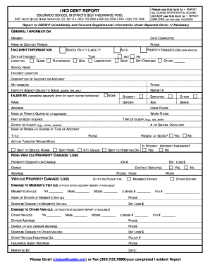 Colorado School Districts Incident Report Form