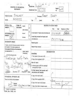 Special Cell Restraint Form