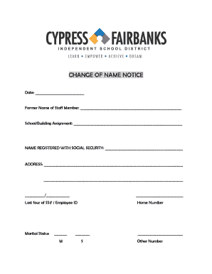 Change of Name Notice for School Employees