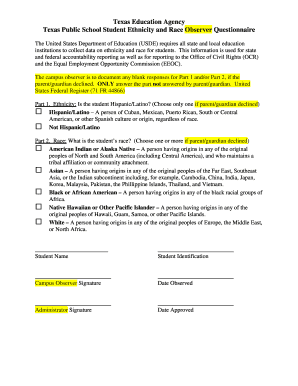 Texas Student Ethnicity and Race Observer Questionnaire